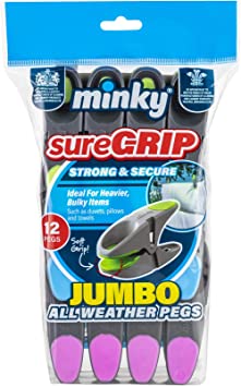 Minky Sure Grip Jumbo Pegs, Multi-Colour, Pack of 12