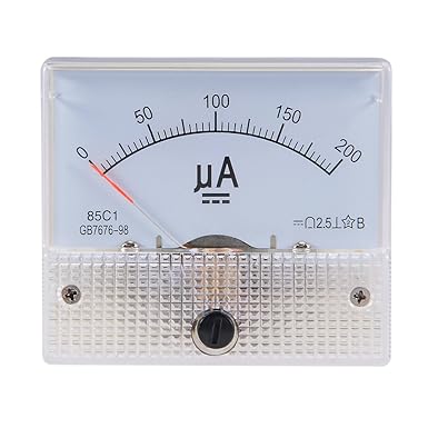 uxcell Analog Current Panel Meter DC 0-200uA 5uA Scale 85C1 Ammeter for Circuit Testing Charging Battery Ampere Tester Gauge Pack of 1