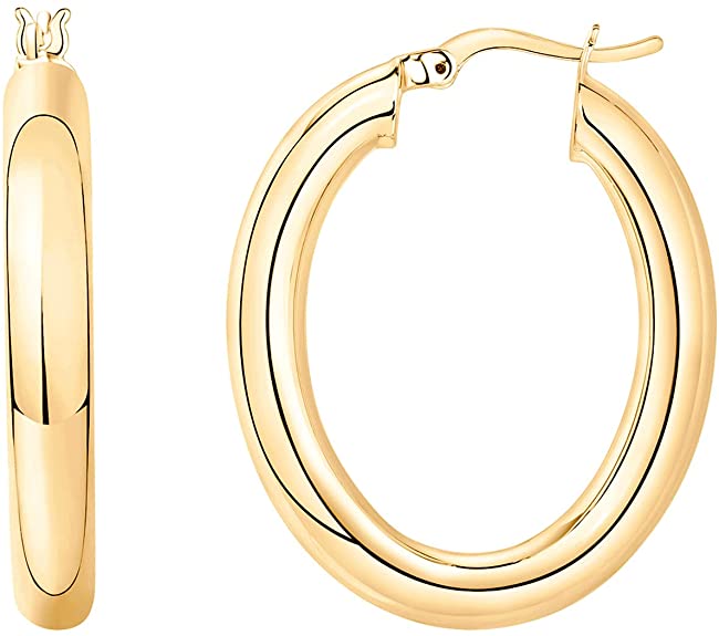 PAVOI 14K Gold Plated Sterling Silver Post Monet Oval Chunky Lightweight Hoop Earrings for Women