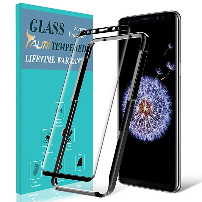 TAURI Screen Protector for Samsung Galaxy S9,Tempered Glass [9H Hardness] [3D Curved] [Bubble Free] [Alignment Frame Easy Installation] Protective Film - Black