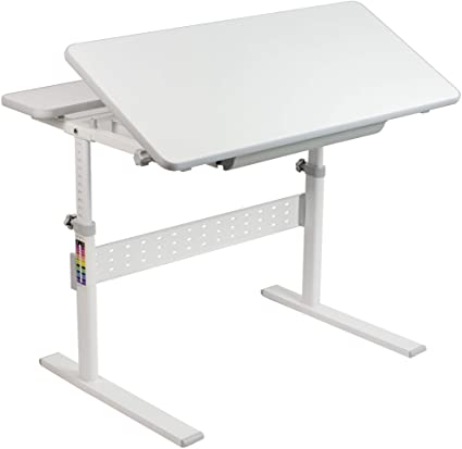 VIVO White Height Adjustable 38 inch Desk for Children | Kids Interactive and Ergonomic Sit to Stand Workstation with Tilting Desktop and Storage Drawer (DESK-V503G)