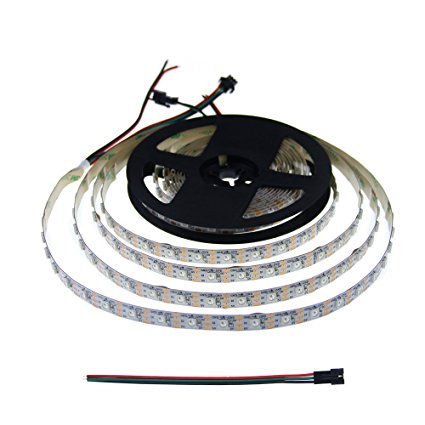 ALITOVE 5m WS2812B Individually Addressable LED Strip Light 16.4ft 300 SMD 5050 RGB Dream Color LED Pixel String Light Non-waterproof White PCB DC 5V for Arduino Raspberry Pi Fadecandy project