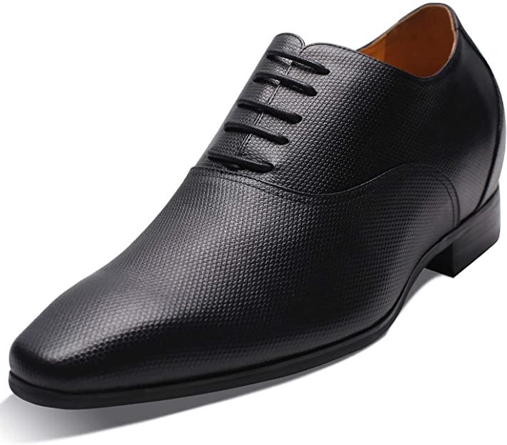 CHAMARIPA Black Leather Oxford Shoes, Hidden Heel 2.95 Inches Taller Mens Height Increase Elevator Dress Shoes Lace-up Formal Business Wedding Shoes