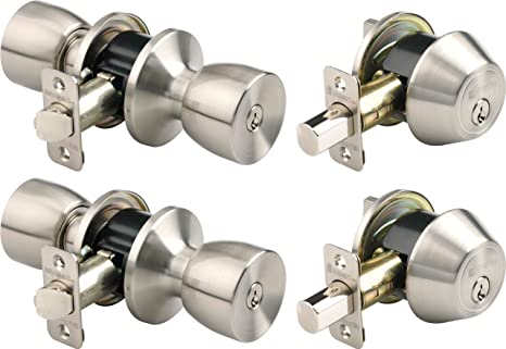 Brinks 2798-119 Bell Style Keyed Alike Door Knob and Deadbolt Set, Satin Nickel, 2-Pack