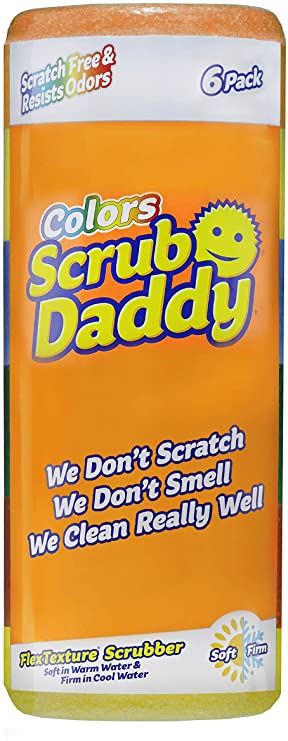 Scrub Daddy Sponge Set - Colors - Scratch-Free Scrubbers for Dishes and Home, Odor Resistant, Soft in Warm Water, Firm in Cold, Deep Cleaning, Dishwasher Safe, Multi-use, Functional, 6ct