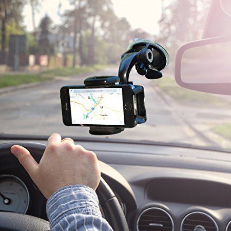 Cell Phone Holder for Car as Strong Suction iPhone Holder for Windshield From Zufy Offers Fully Adjustable 360 Rotation Compatible with All Smartphones iPhone, Galaxy,Nexus,HTC,Lumia.