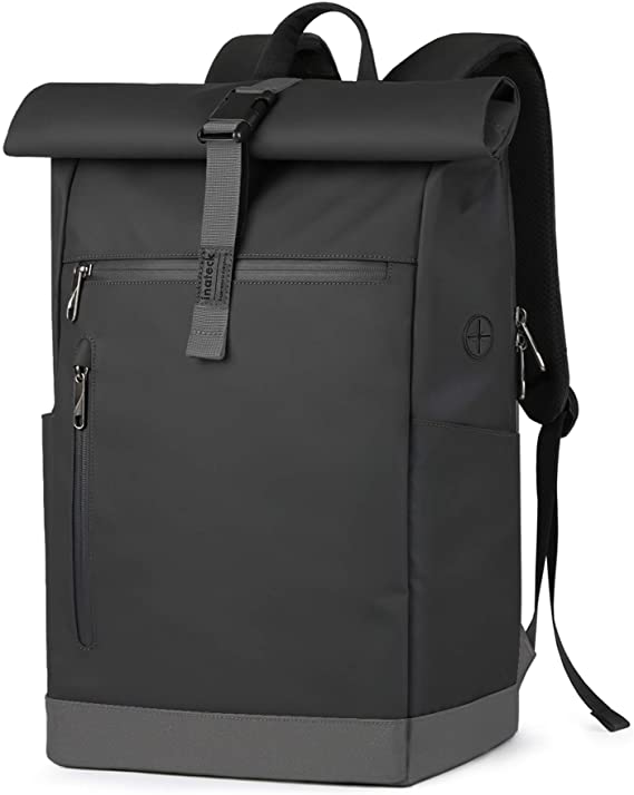 Inateck Laptop Backpack Womens Mens 17 Inch Splash-proof Antitheft Roll Top Rucksack for Cycling Business Travel with Headphone Port - Black