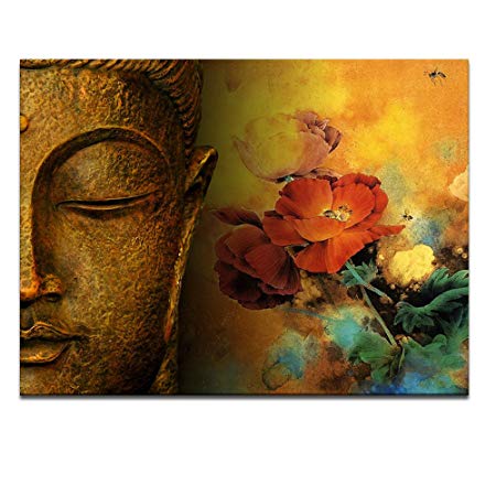 Large Size 40"x28" Well-designed Buddha Canvas Wall Art,Large Size Buddha Painting Prints with Frame,Ready Hanging On,Pure Belief Buddha Modern Wall Decor