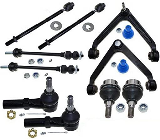 DLZ 10Pcs Front Suspension Kit-Upper Control Arm Ball Joint Assembly Lower Ball Joint Inner Outer Tie Rod End Sway Bar Compatible with Dodge Ram 1500 4WD 2002-2005 K7411 K7422 EV407 K7424 ES3538