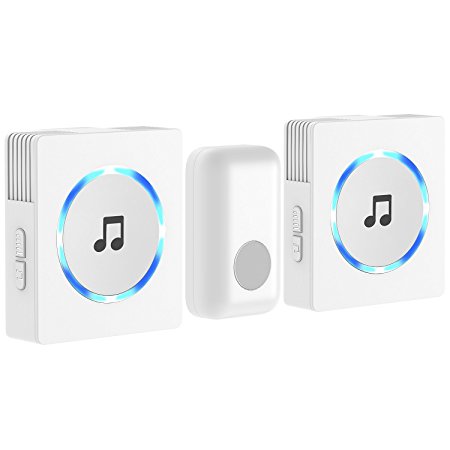 Wireless Doorbell, JETech 2-Main Bell Portable Wireless DoorBell Chime Plug-in Push Button (White) - 2122B