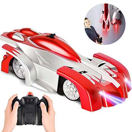 ROOYA BABY Gravity Defying Wall Climbing Car, Remote Control Car USB Rechargeable Anti Gravity RC Car No Gravity Electric Vehicles with LED Lights 360 Rotating Stunt Race Cars Kids Gifts Age 8 (Red)