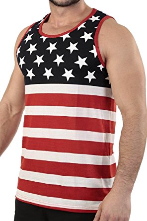 Exist Men's American Flag Stripes And Stars Tank Top Shirt