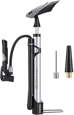 GIYO Mini Bike Pump Portable with Gauge, 140 PSI, Fits Schrader and Presta, 2 Inflation Needles Included