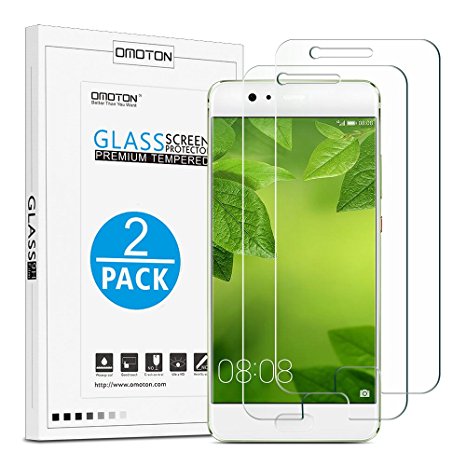 OMOTON Huawei P10 Plus Screen Protector [2 Pack]- [9H Hardness] [Crystal Clear] [Bubble Free] Tempered Glass Screen Protector for Huawei P10 Plus