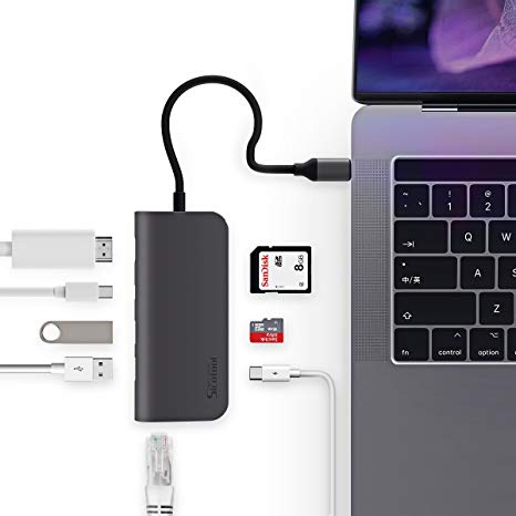 Sicotool Aluminum USB C Hub Adapter Multiport Type C Combo Dock,HDMI Mini DP Dual 4K Video Output,Ethernet Port,PD Charging,SD/TF Card Slots,2 USB 3.0 MacBook Pro,Type C Laptops (Grey)