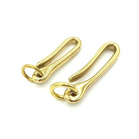 2 Pieces Durable Brass Fishhook Keychain, Solid Brass Hook Fob Clip for Key Chain Wallet Chain Accessory