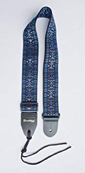 Guitar Strap BLACK BLUE BROWN WOVEN Nylon Solid Leather Ends Fits All Acoustic Electric & Bass & Mandolin Quality Made In U.S.A. Since 1978