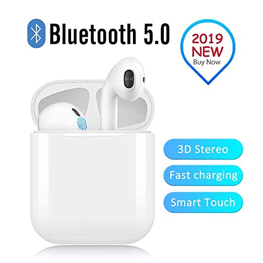 Wireless Earbuds, 2019 Latest Intelligent Noise Reduction Headset, (Support Fast Charging),Pop-ups Auto Pairing /iPhone/Apple/Android/Samsung/Airpods and Airpod Wireless Bluetooth Headphones