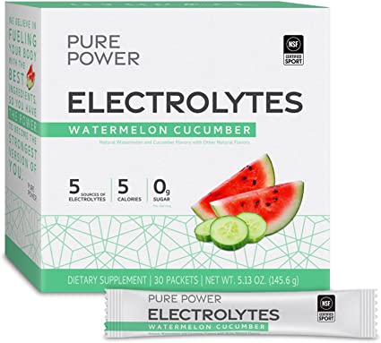 Dr. Mercola Pure Power Electrolytes, Watermelon Cucumber Flavor, 30 Servings (30 Packets), 0g Sugar per Serving, Natural Watermelon and Cucumber Flavors, Non GMO, Gluten Free, Soy Free