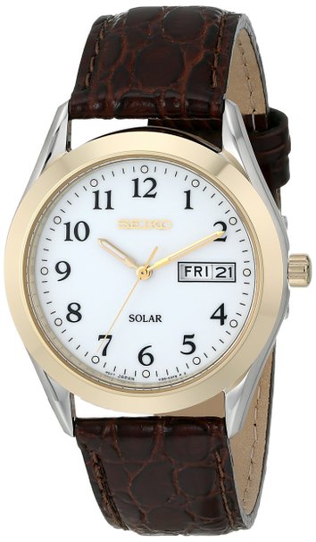 Seiko Men's SNE056 Stainless Steel Solar Watch with Leather Band