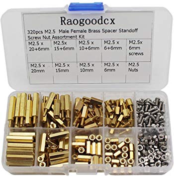 Raogoodcx 320Pcs M2.5 Male Female Brass Spacer Standoff Screw 6mm 10mm 15mm 20mm Nut Assortment Kit
