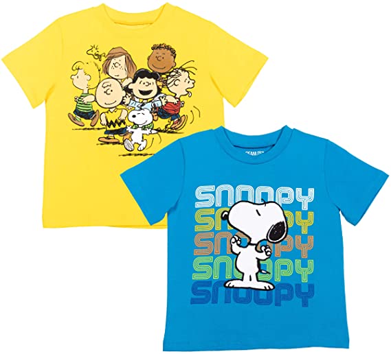 Peanuts Snoopy Boys 2 Pack Short Sleeve T-Shirt Blue/Yellow