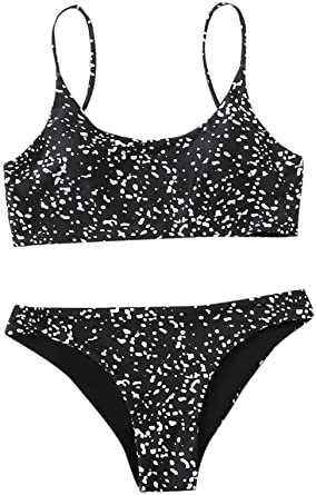 SweatyRocks Women's Bathing Suits Spaghetti Strap Leopard Print Thong Bikini Swimwear Set