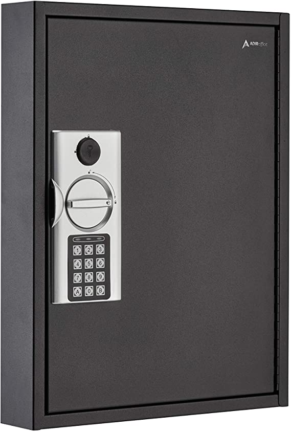 AdirOffice 60 Hooks Key Cabinet with Digital Lock - Heavy Duty Secured Storage, Steel- Ideal for Homes Hotels Schools & Businesses (Black)