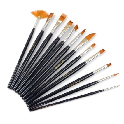 12pcs Paint Brush Set, SUMERSHA Artist Nylon Hair Watercolor Acrylic Oil Painting Supplies