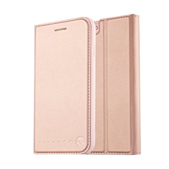 Nouske iPhone 7 Case Flip Folio Wallet Stand up Credit Card Holder Cover Holster/Magnetic Closure/TPU bumper/360 Full Body protection, Rose Gold