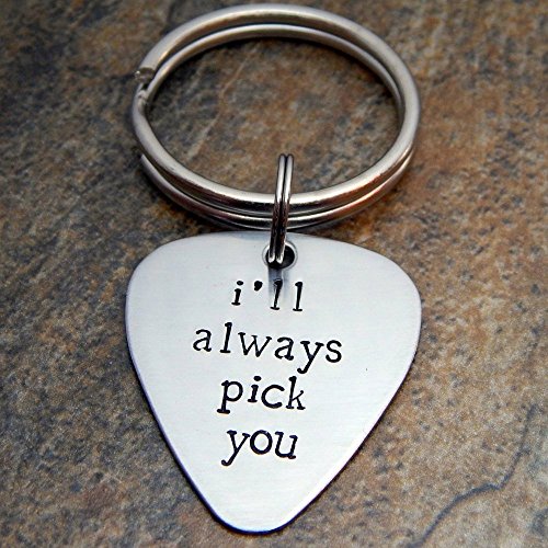 I'll Always Pick You Hand Stamped Guitar Pick Necklace or Keychain Gift for Musician Music Lover Him