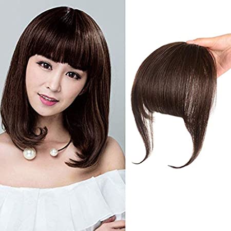 Shinon Hair Extension Bangs Thick Bangs Hair Clip in Human Hair Bang with Fringe Dark Brown Color