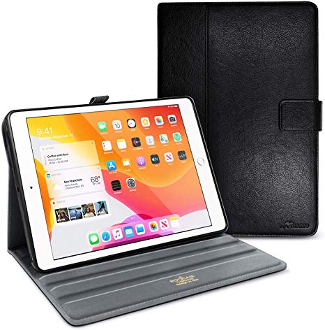 rooCASE iPad 10.2 7th Gen Case, Leather Folio Case Smart Cover with Stand, Apple Pencil Holder, Auto Sleep/Wake Function for iPad 7th Generation 10.2-inch 2019, Black