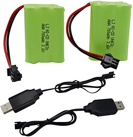 Blomiky 2 Pack 3.6V 700mAh AAA Re-Chargeable Battery Pack with SM-2P Connector Plug and USB Charger Cable for RC Battle Bumper Cars and Blomiky C143 D143 RC Vehicle D143 Battery 2