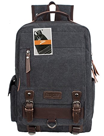 Leaper Retro Canvas Messenger Backpack School Bags for Men Rucksack Daypack Black Large