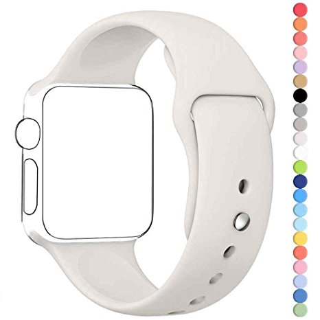 Apple Watch Band, HuanlogTM Soft Silicone Sport Style Replacement Iwatch Strap for Apple Wrist Watch (Antique White 38mm S/m)