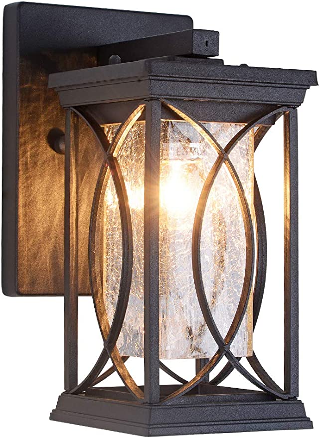 Outdoor Wall Lantern Modern Exterior Light Fixtures, Aluminum Housing with Crack-Like Glass, UL and IP54 Waterproof Wall Sconce Outdoor Wall Light for Porch, Patio, Garage, Front Door, Black Finish