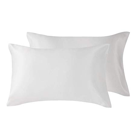 Love's cabin Silk Satin Pillowcase for Hair and Skin (Bleaching White, 20x26 inches) Slip Pillow Cases Standard Size Set of 2 - Satin Cooling Pillow Covers with Envelope Closure