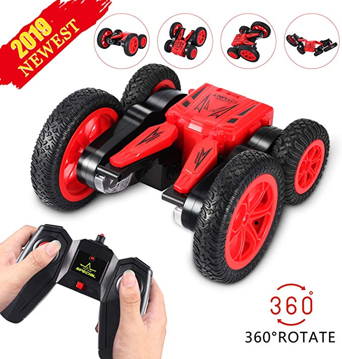 OCDAY Remote Control Cars for Kids Rechargeable, 4WD Off Road RC Car with 360° Spins and Flips 180° Swing, 2.4Ghz Double Sided Rotating Tumbling 3D Deformation Dance Car for Children（black)