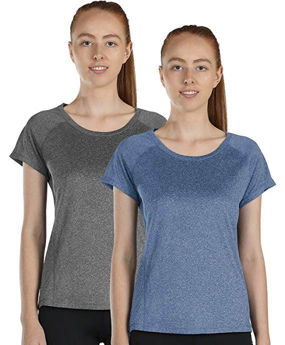 icyzone Workout Running Shirts for Women - Fitness Gym Yoga Exercise Raglan Short Sleeve T Shirts (Pack of 2)