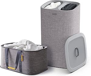 Joseph Joseph Laundry 2 piece set - Hold-All 35L/9.2 Gallon collapsible Washing Basket and Tota 60L/15.8 Laundry Separation Hamper with 2 removeable bags - Gray