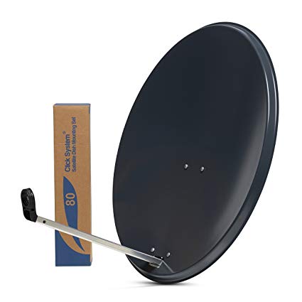 80cm HD Satellite Dish for Sky Freesat Hotbird Astra TV signals Hi-Gain & Pole Mount Fittings Dark Grey - Sky satellites (Dark Grey)
