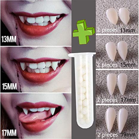 Starhig 4 Different Sizes Vampire Fangs Tooth with Adhesive for Halloween Party Cosplay Favors Props Decoration