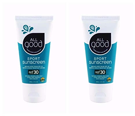 All Good Natural Sport Sunscreen Lotion - Zinc Oxide - Coral Reef Safe - Water Resistant - UVA/UVB Broad Spectrum - SPF 30 (3 oz)(2-Pack)