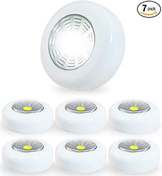 Tap Light Push Lights, 7 Pack Battery Powered Wireless LED Night Lights, Bright Stick On Lights Cordless Puck Lights for Closet, Under Cabinet, Kitchen, Bedroom, RV, Outdoor - Cool White