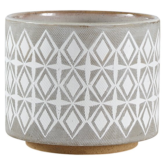 Rivet Geometric Ceramic Planter, 6.5" H, White Grey