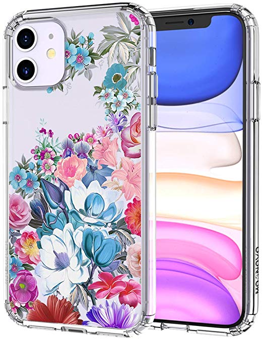 MOSNOVO iPhone 11 Case, Peony Floral Flower Pattern Clear Design Transparent Plastic Hard Back Case with TPU Bumper Protective Case Cover for Apple iPhone 11 (2019)