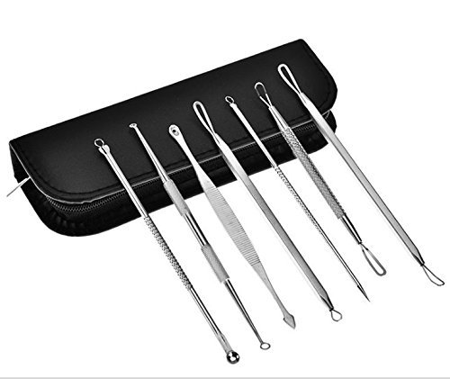 7 PCS Blackhead Remover Pimple Comedone Extractor Tool Best Acne Removal Kit, Curved Blackhead Tweezers Kit, Blemish Acne Zit Removal Tool for Risk Free