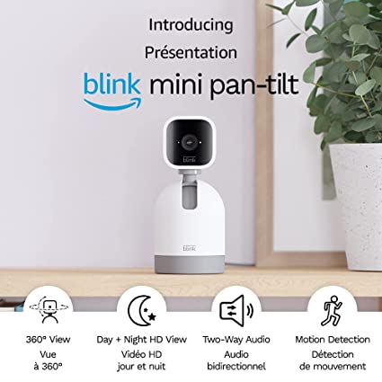 Blink Mini Pan-Tilt Camera | Rotating indoor plug-in smart security camera, two-way audio, HD video, motion detection, Works with Alexa (White)