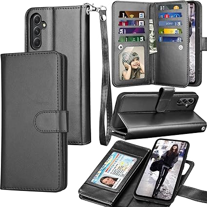 Galaxy A54 5G Case, Galaxy A54 5G Wallet Case, Tekcoo Luxury PU Leather Cash Credit Card Slots Holder Carrying Folio Flip Cover [Detachable Magnetic Hard Case] Kickstand for Samsung A54 5G [Black]